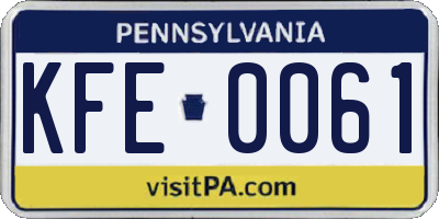 PA license plate KFE0061
