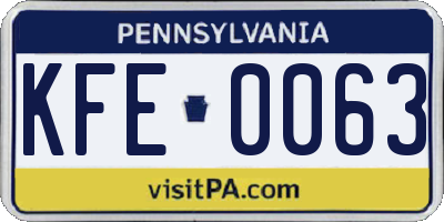 PA license plate KFE0063