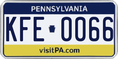 PA license plate KFE0066