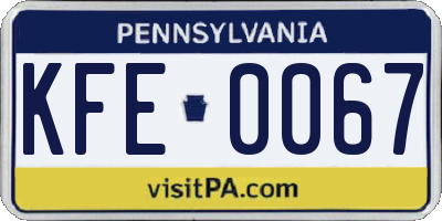 PA license plate KFE0067