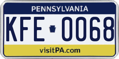 PA license plate KFE0068
