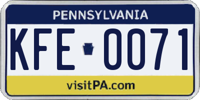 PA license plate KFE0071