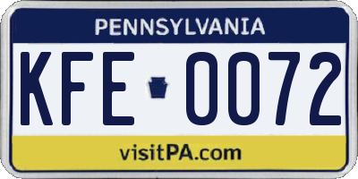PA license plate KFE0072