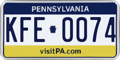 PA license plate KFE0074