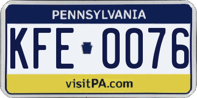 PA license plate KFE0076