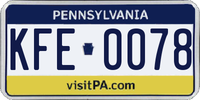 PA license plate KFE0078