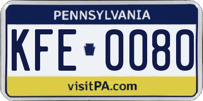 PA license plate KFE0080