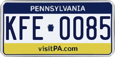 PA license plate KFE0085