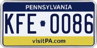 PA license plate KFE0086