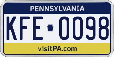PA license plate KFE0098