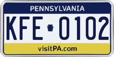 PA license plate KFE0102