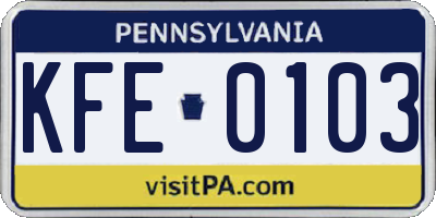 PA license plate KFE0103