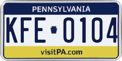PA license plate KFE0104