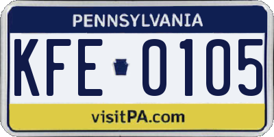 PA license plate KFE0105