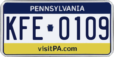 PA license plate KFE0109