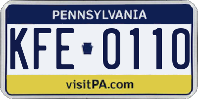 PA license plate KFE0110