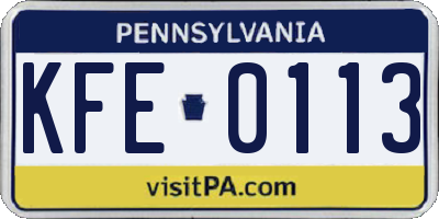 PA license plate KFE0113