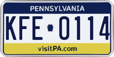 PA license plate KFE0114