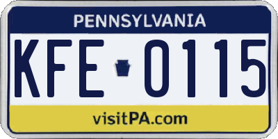 PA license plate KFE0115
