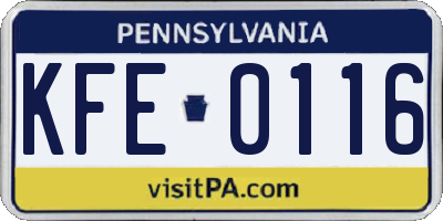 PA license plate KFE0116