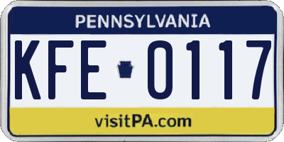 PA license plate KFE0117