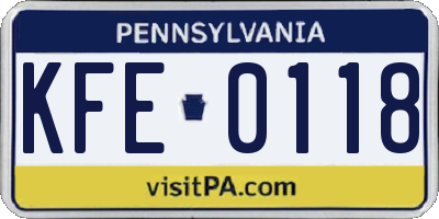PA license plate KFE0118