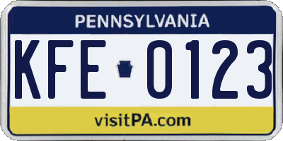 PA license plate KFE0123