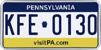 PA license plate KFE0130
