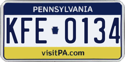 PA license plate KFE0134