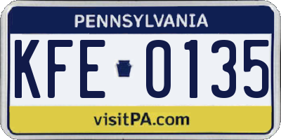 PA license plate KFE0135