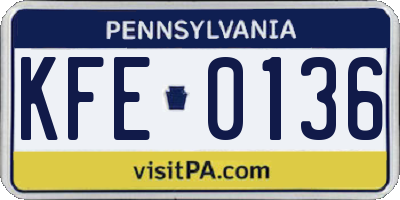 PA license plate KFE0136