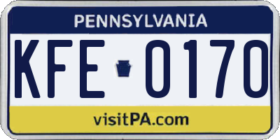 PA license plate KFE0170