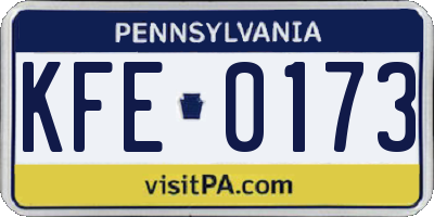 PA license plate KFE0173