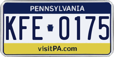 PA license plate KFE0175