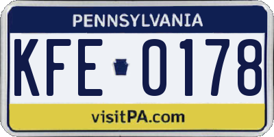 PA license plate KFE0178