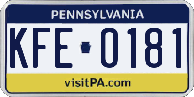 PA license plate KFE0181