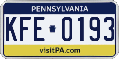 PA license plate KFE0193