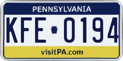 PA license plate KFE0194
