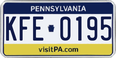 PA license plate KFE0195