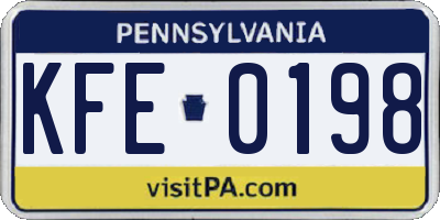 PA license plate KFE0198