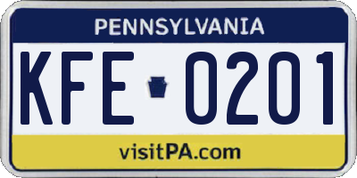 PA license plate KFE0201