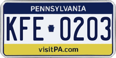 PA license plate KFE0203