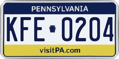 PA license plate KFE0204