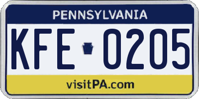 PA license plate KFE0205