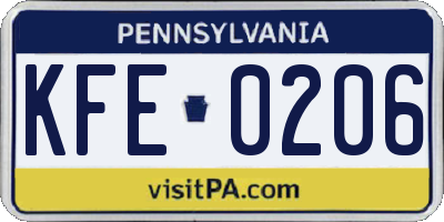 PA license plate KFE0206