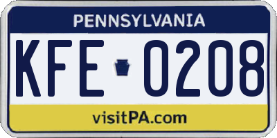 PA license plate KFE0208