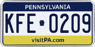 PA license plate KFE0209
