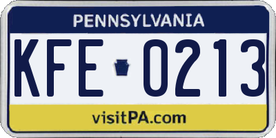 PA license plate KFE0213