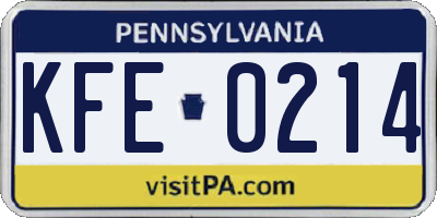 PA license plate KFE0214
