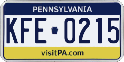 PA license plate KFE0215